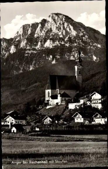 Ak Anger in Oberbayern, Teilansicht, Kirche, Staufen