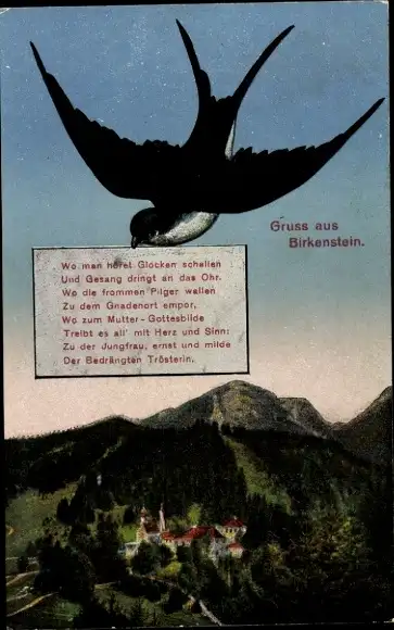 Ak Birkenstein Fischbachau in Oberbayern, Gedicht, Schwalbe, Panorama