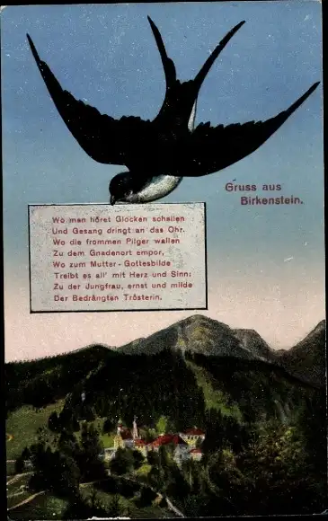 Ak Birkenstein Fischbachau in Oberbayern, Gedicht, Schwalbe, Panorama