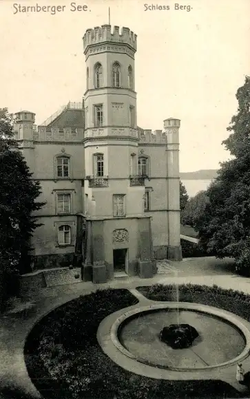 Ak Berg am Starnberger See Oberbayern, Schloss Berg, Fontäne