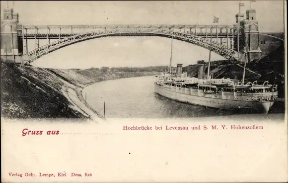 Ak Levensau Neuwittenbek in Schleswig Holstein, Hochbrücke, S. M. Y. Hohenzollern