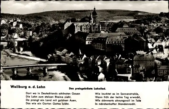 Ak Weilburg an der Lahn Hessen, Teilansicht, Lahnlied