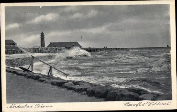 Ak Nordseebad Büsum, Sturmflut am Südstrand