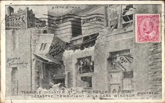 Ak Montreal Quebec Kanada, Windsor Station vor und nach der Zerstörung