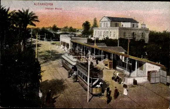 Ak Alexandria Ägypten, Bacos Station, Straßenbahn