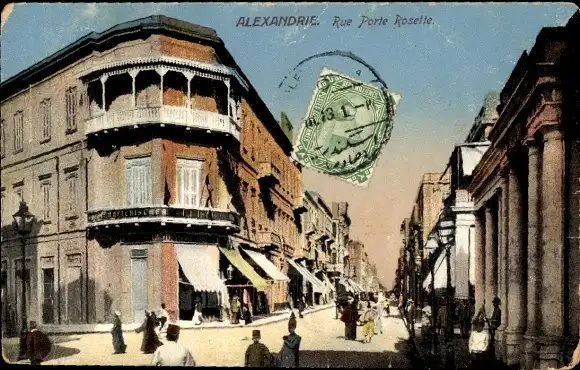 Ak Alexandria Ägypten, Rue Porte Rosette, Geschäfte