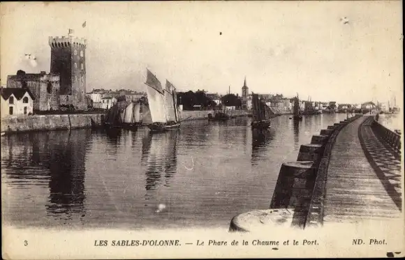 Ak Les Sables d'Olonne Vendée, Leuchtturm am Hafen der Chaume