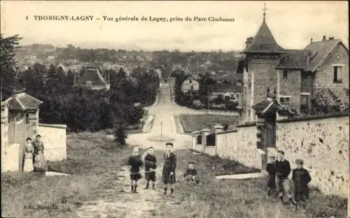 Ak Lagny Thorigny Seine et Marne, Kinder an der Mauer, Chabanot Park