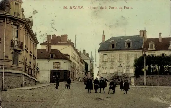 Ak Melun Seine et Marne, Place de la Port de Paris