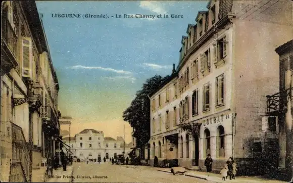 Ak Libourne Gironde, La Rue Chanzy et la Gare