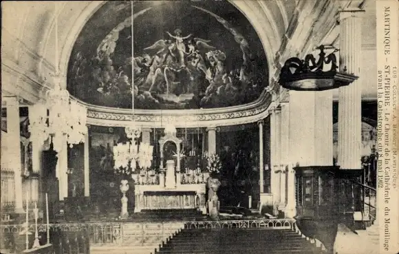 Ak Saint Pierre Martinique, Le Choeur de a Cathédrale du Mouillage avant la catastrophe du 1902