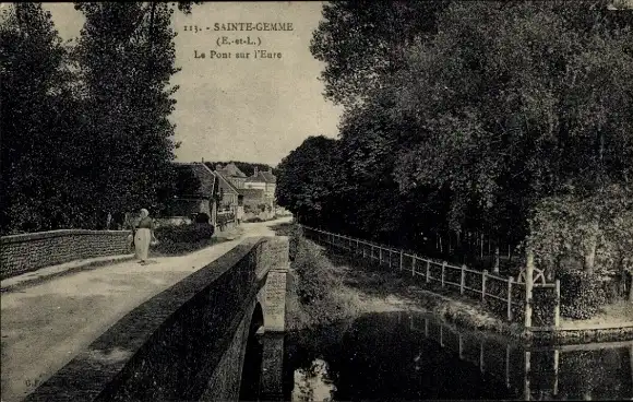 Ak Sainte-Gemme Eure et Loir, Le Pont sur l'Eure