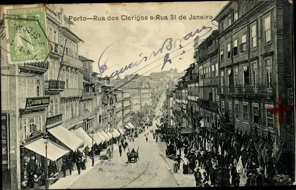 Ak Porto Portugal, Rua dos Clerigos e Rua 31 de Janeiro