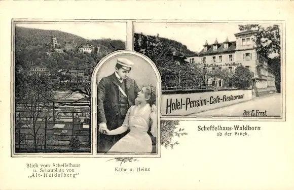 Studentika Ak Heidelberg am Neckar, Scheffelhaus-Waldhorn, Student, Alt Heidelberg, Käthe und Heinz