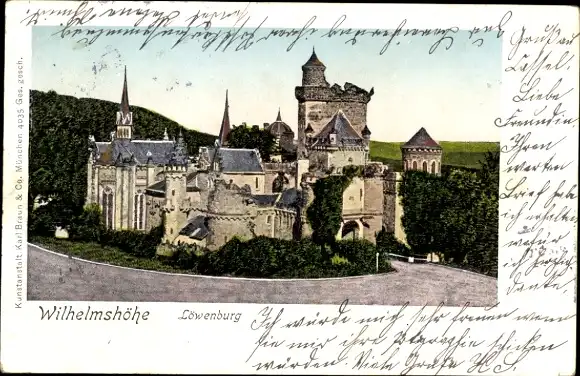 Golden Windows Leuchtfenster Ak Bad Wilhelmshöhe Kassel in Hessen, Löwenburg