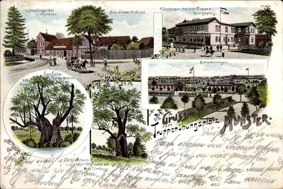 Litho Munster an der Örtze, Lüneburger Hof, Truppenübungsplatz, Adam Eiche, Eva Eiche