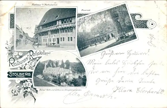 Ak Stolberg Südharz, Restaurant Ratskeller, Rathaus, Hunrod, Kirche, Schloss