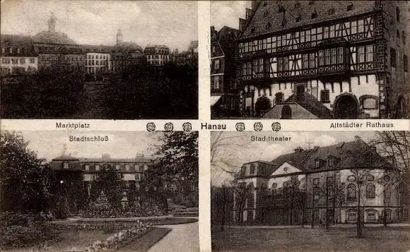 Ak Hanau am Main, Markt, Rathaus, Stadtschloss, Theater