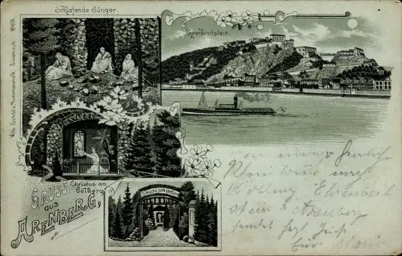 Mondschein Litho Arenberg Koblenz am Rhein, Ehrenbreitstein, Schlafende Jünger