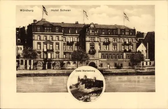 Ak Würzburg Unterfranken, Hotel Schwan, Jos. Wiesler, Feste Marienberg