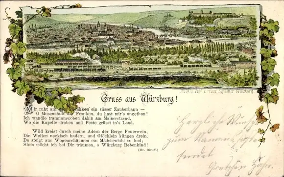 Litho Würzburg am Main Unterfranken, Gesamtansicht