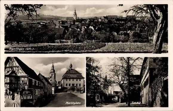 Ak Remlingen in Unterfranken, Gesamtansicht, Marktplatz, Schloss