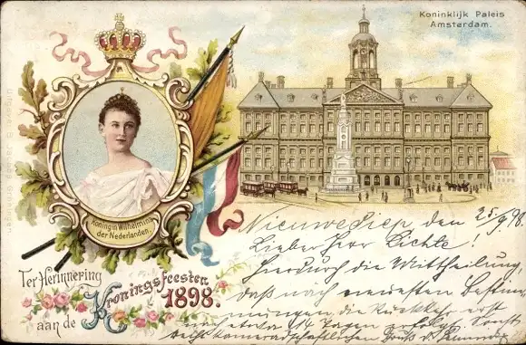 Litho Amsterdam Nordholland Niederlande, Königin Wilhelmina, Fest 1898, Palast