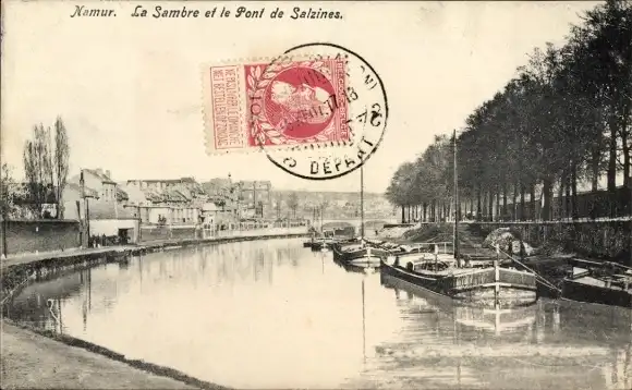 Ak Namur Wallonien, Die Sambre und die Salzines Brücke
