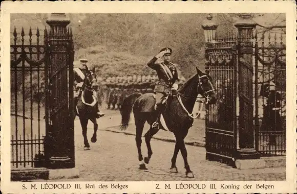 Ak König Leopold III von Belgien, in Uniform auf einem Pferd, salutierend