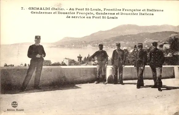 Ak Grimaldi di Ventimiglia Liguria, Au Pont St-Louis, Frontiera Italo-Francese