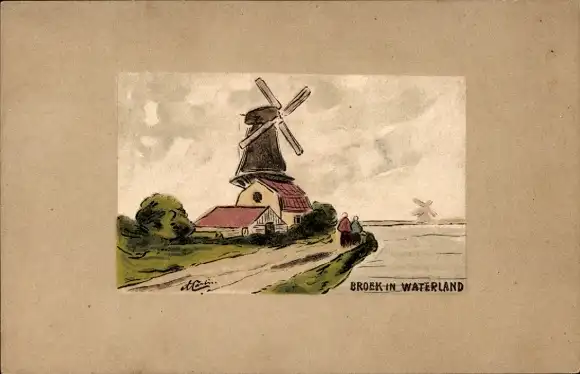 Künstler Ak Broek in Waterland Nordholland Niederlande, Windmühle