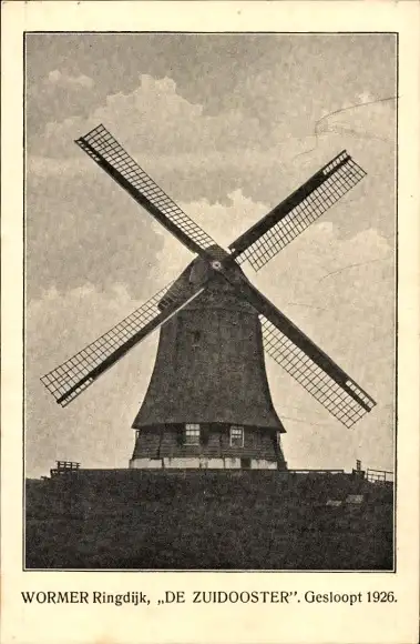 Ak Wormer Nordholland, De Zuidooster, Gesloppt 1926, Windmühle