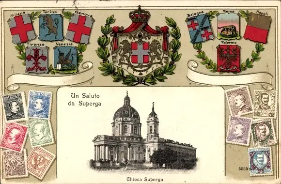 Präge Wappen Passepartout Ak Torino Turin Piemonte, Chiesa Superga