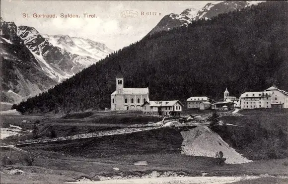Ak St. Gertraud Sulden Tirol, Totalansicht, Kirche