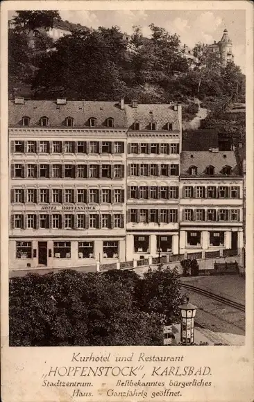 Ak Karlovy Vary Karlsbad Stadt, Kurhotel und Restaurant Hopfenstock