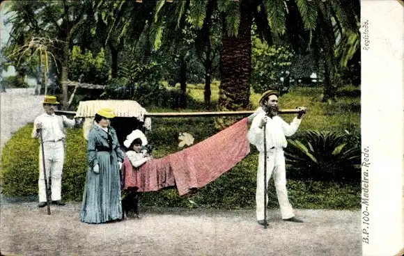 Ak Insel Madeira Portugal, Rede, Träger mit Hängesessel