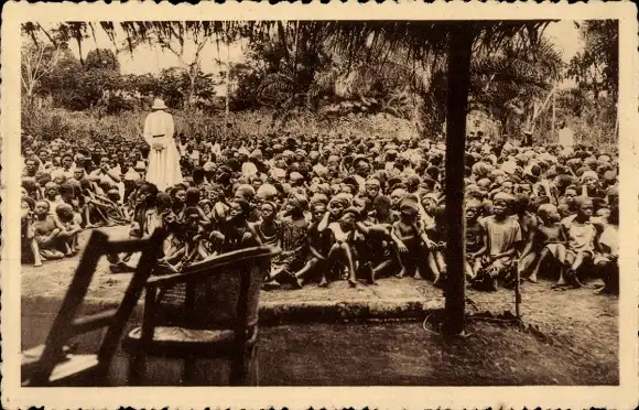 Ak Kamerun, Les Peres du St. Esprit, Sermon en plein air, en brousse