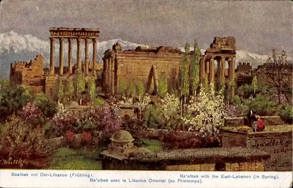 Künstler Ak Baalbek Libanon, Tempel, Frühling