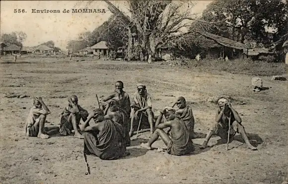 Ak Mombasa Kenia, Dorfpartie, Anwohner