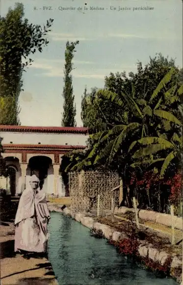 Ak Fès Fez Marokko, Quartier de la Medina, Garten