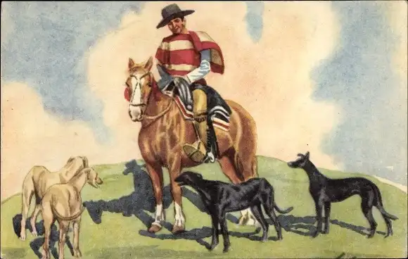 Künstler Ak Chile, Reiter und Windhunde