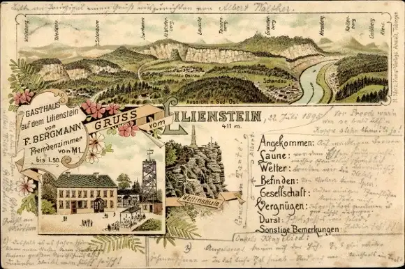 Vorläufer Litho Bad Schandau, Gasthaus auf dem Lilienstein, F. Bergmann