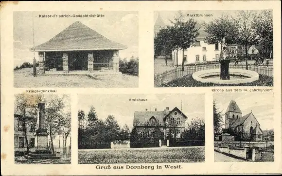 Ak Dornberg Bielefeld in Nordrhein Westfalen, Marktbrunnen, Kaiser-Friedrich-Gedächtnishütte