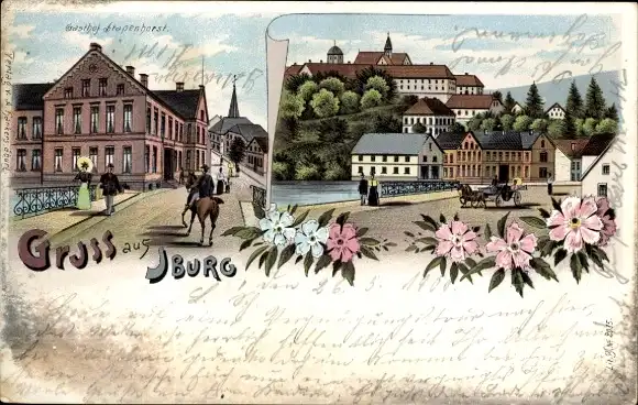 Litho Bad Iburg am Teutoburger Wald, Gasthof Stapenhorst, Blumen