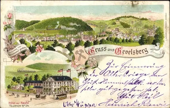 Litho Gevelsberg im Ruhrgebiet, Gesamtansicht, Hotel zur Haufe