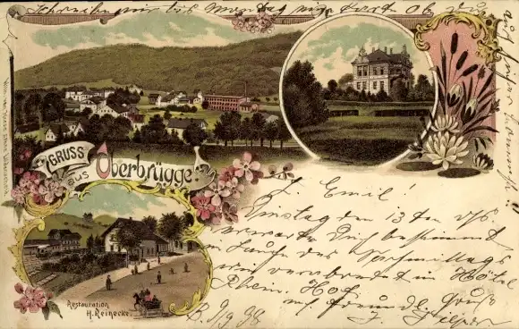 Litho Oberbrügge Halver im Märkischen Kreis, Restauration H. Reinecke, Panorama