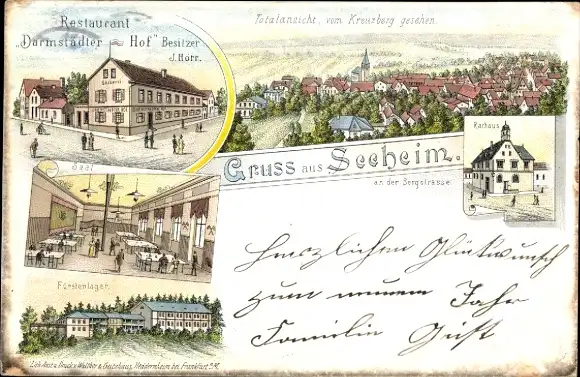 Litho Seeheim Jugenheim an der Bergstraße, Restaurant Damstädter Hof, Saal, Fürstenlager