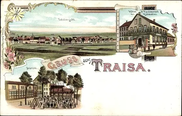 Litho Traisa Mühltal im Vorderen Odenwald Hessen, Hotel und Restaurant, Garten