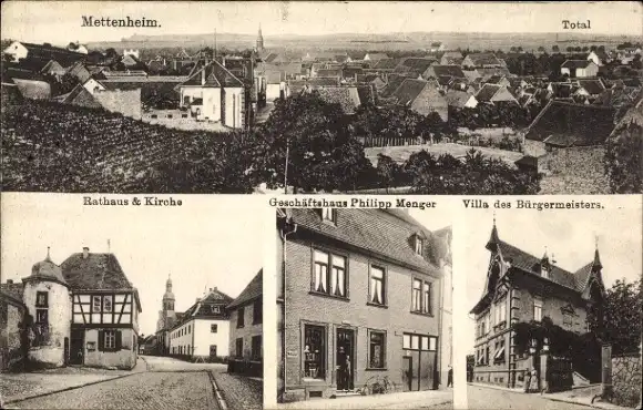 Ak Mettenheim in Rheinland Pfalz, Rathaus, Kirche, Villa des Bürgermeisters, Geschäftshaus