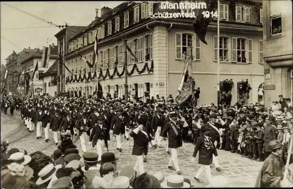 Foto Ak Mannheim in Baden, Schützenfest 1914, Festzug